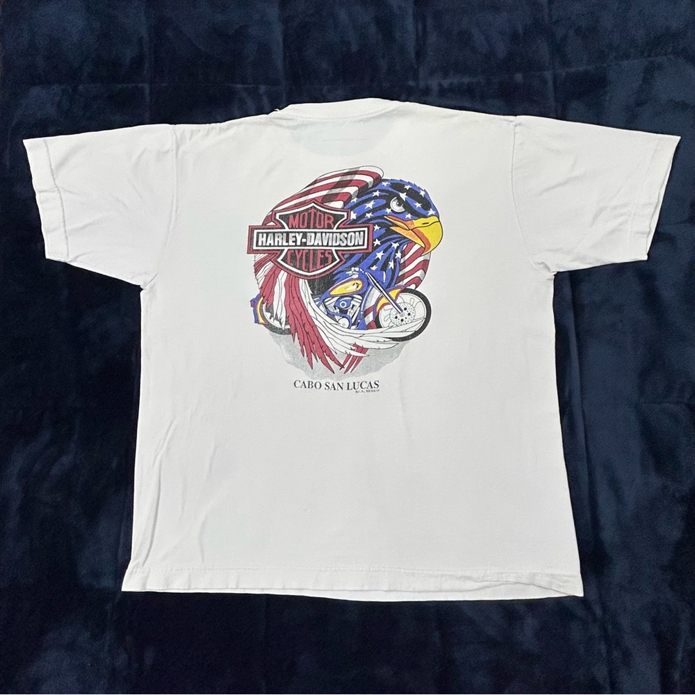 Vintage 2000s Harley Davidson Cabo San Lucas Mexico White Biker Tee Shirt Sz 2XL